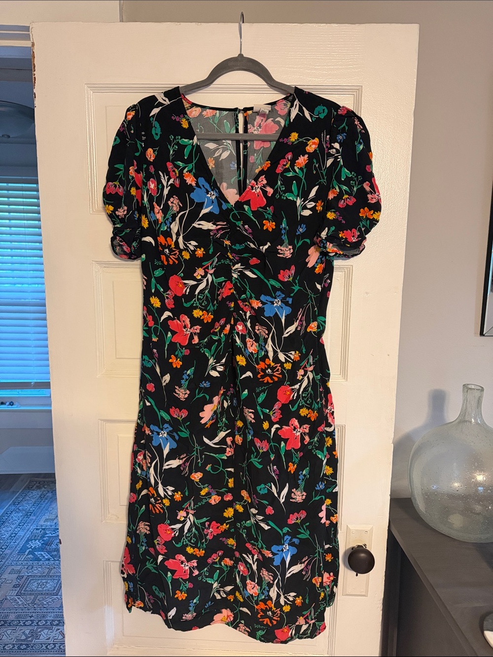 a new day Black Floral Wrap Midi Dress with Multicolor Blooms